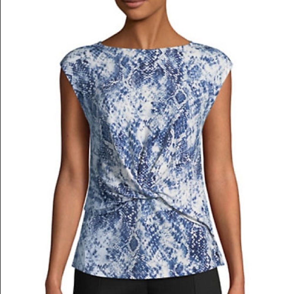 Jones New York Twist Front Shell Top-BLUE-Small